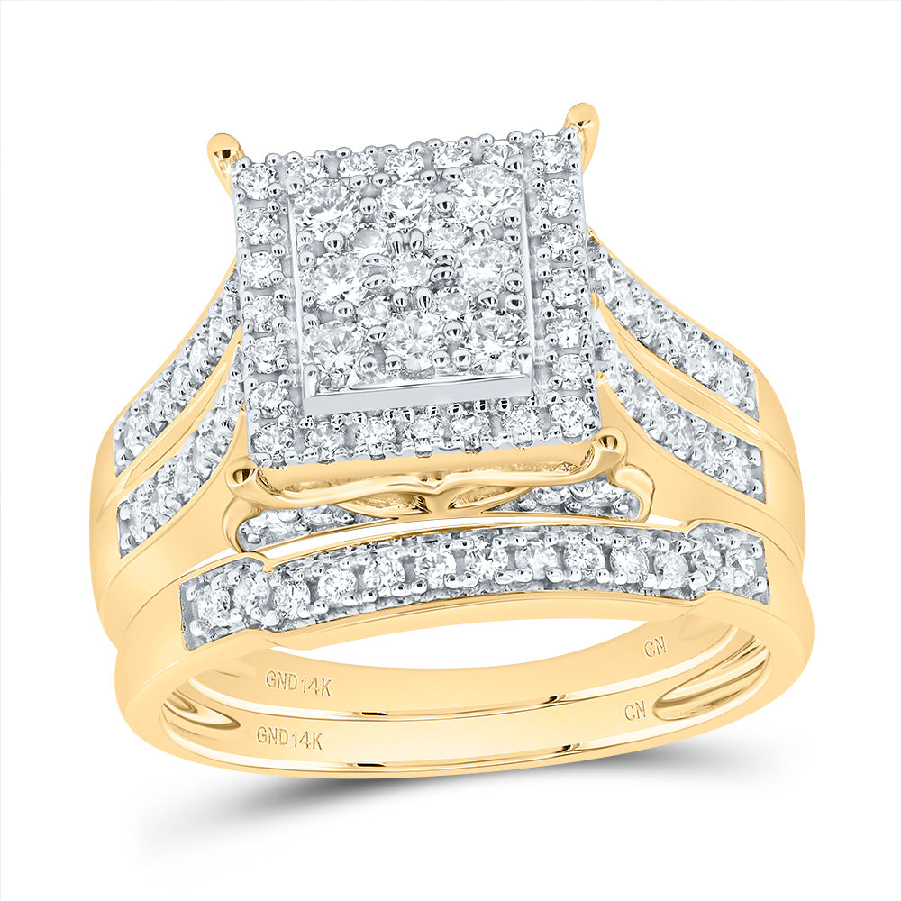 14kt Yellow Gold His & Hers 1 1/3 Cttw Diamond Square Bridal Wedding Ring Band Set, Women Size: 5-9, Men Size: 8-12