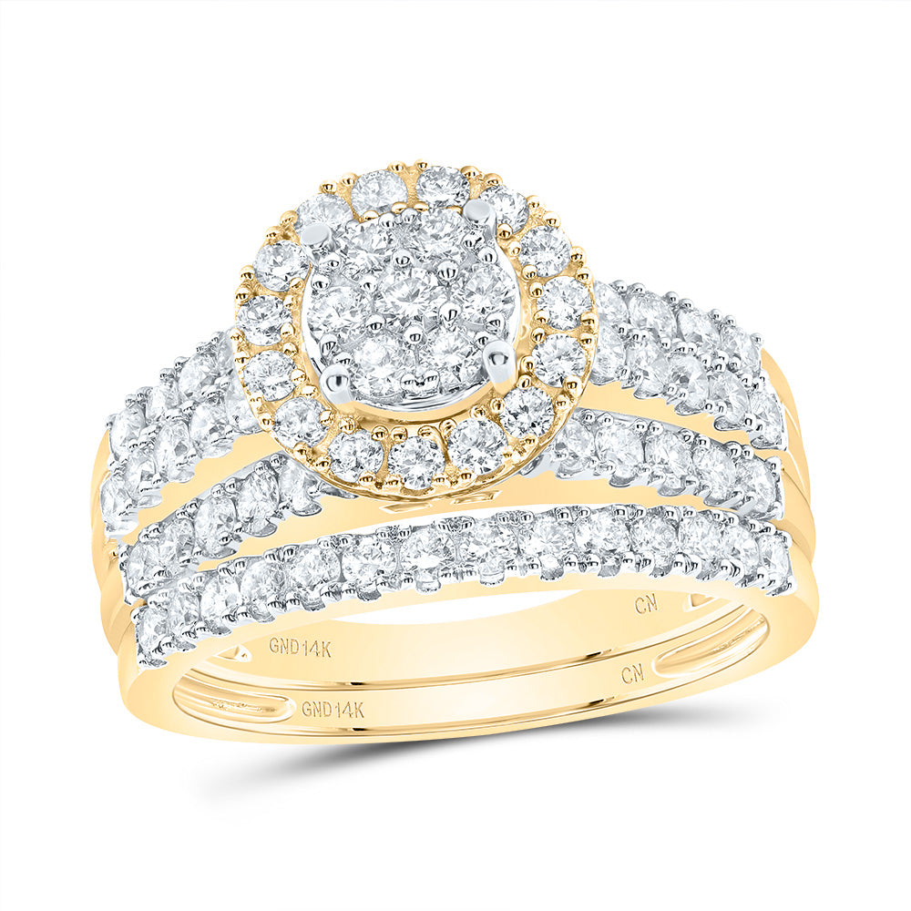 14kt Yellow Gold 1 1/3 Cttw Diamond Round Single Halo Wedding Engagement Anniversary Bridal Set, Women Size: 5-9