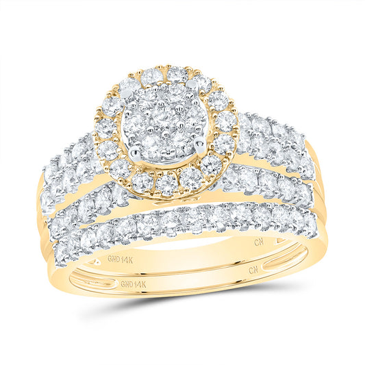 14kt Yellow Gold 1 1/3 Cttw Diamond Round Single Halo Wedding Engagement Anniversary Bridal Set, Women Size: 5-9