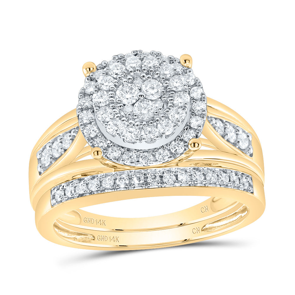 14kt Yellow Gold His & Hers 1 Cttw Diamond Round Bridal Wedding Ring Band Set, Women Size: 5-9, Men Size: 8-12