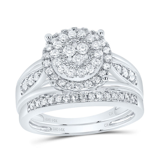 14kt White Gold His & Hers 1 Cttw Diamond Round Bridal Wedding Ring Band Set, Women Size: 5-9, Men Size: 8-12