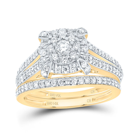 14kt Yellow Gold His & Hers 1 5/8 Cttw Diamond Square Bridal Wedding Ring Band Set, Women Size: 5-9, Men Size: 8-12