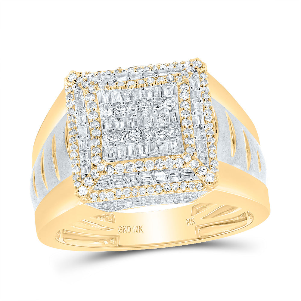 10kt Yellow Gold 7/8 Cttw Diamond Square Mens Ring, Men Size: 8-12