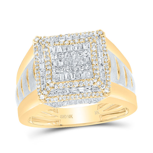 10kt Yellow Gold 7/8 Cttw Diamond Square Mens Ring, Men Size: 8-12