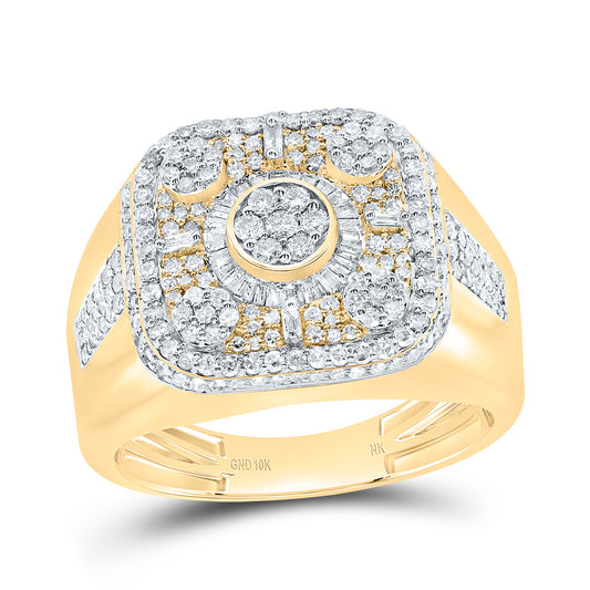 10kt Yellow Gold 1 1/5 Cttw Diamond Cusion Mens Ring, Men Size: 8-12