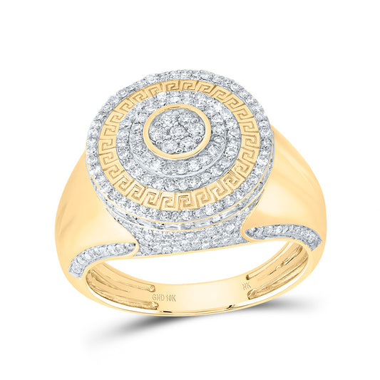 10kt Yellow Gold 1 Cttw Diamond Round Mens Ring, Men Size: 8-12