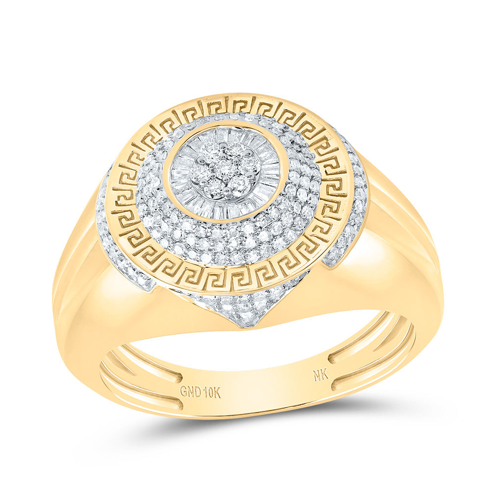 10kt Yellow Gold 5/8 Cttw Diamond Round Mens Ring, Men Size: 8-12
