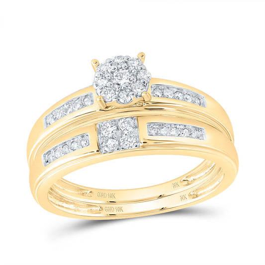10kt Yellow Gold His & Hers 1/2 Cttw Diamond Round Bridal Wedding Ring Band Set, Women Size: 5-9, Men Size: 8-12
