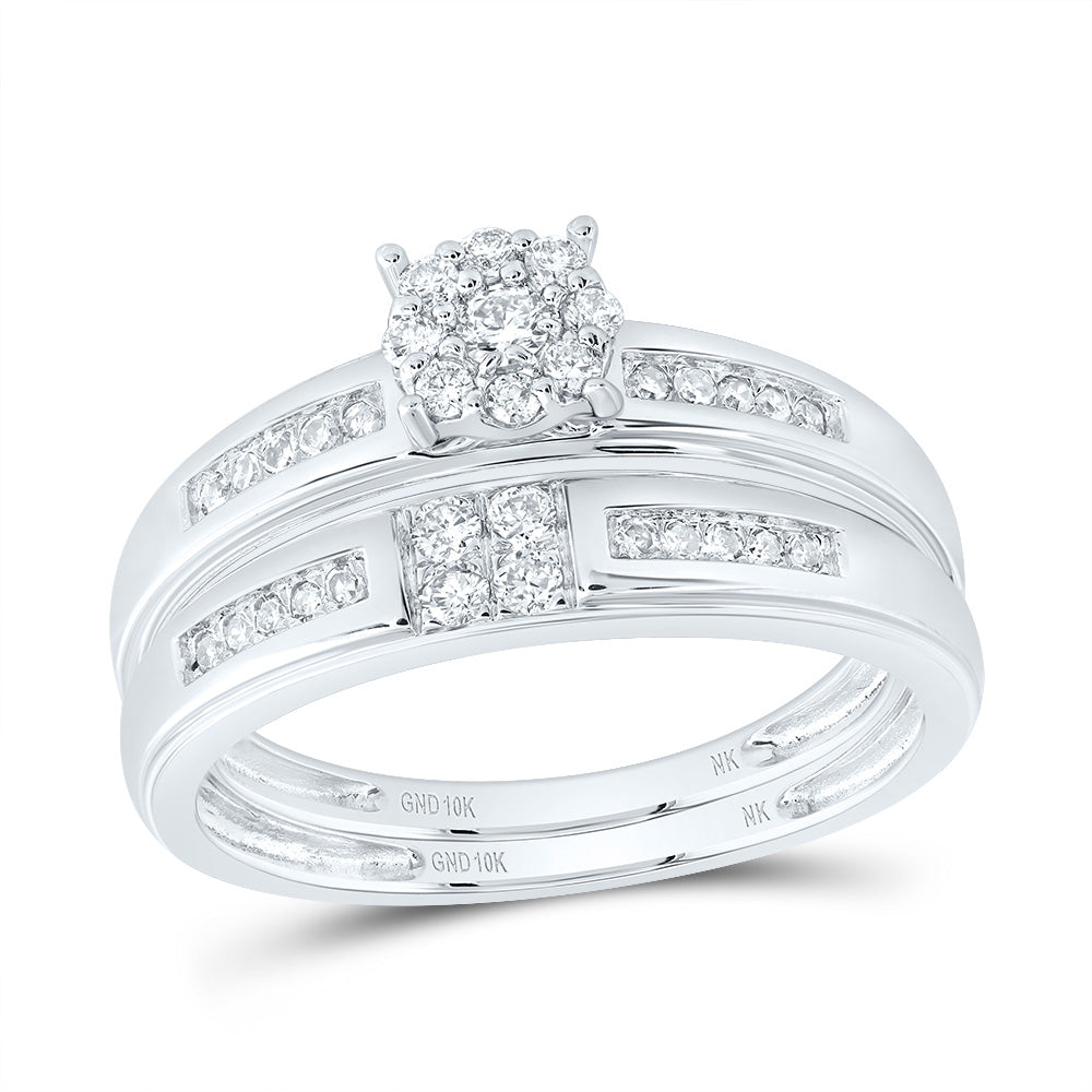 10kt White Gold His & Hers 1/2 Cttw Diamond Round Bridal Wedding Ring Band Set, Women Size: 5-9, Men Size: 8-12