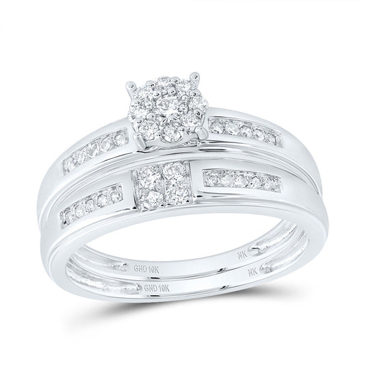 10kt White Gold His & Hers 1/2 Cttw Diamond Round Bridal Wedding Ring Band Set, Women Size: 5-9, Men Size: 8-12