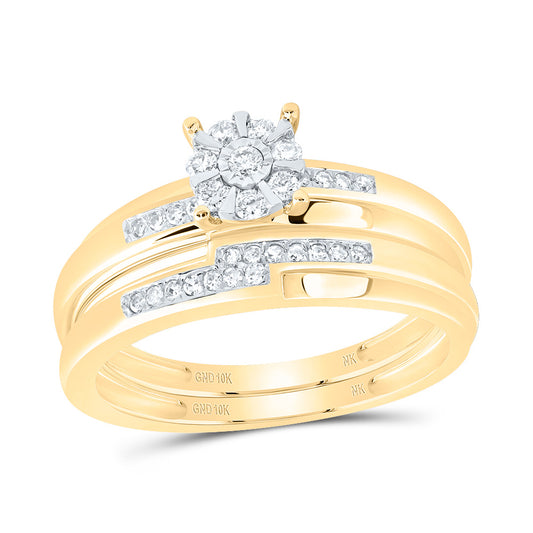 10kt Yellow Gold His & Hers 1/3 Cttw Diamond Round Bridal Wedding Ring Band Set, Women Size: 5-9, Men Size: 8-12