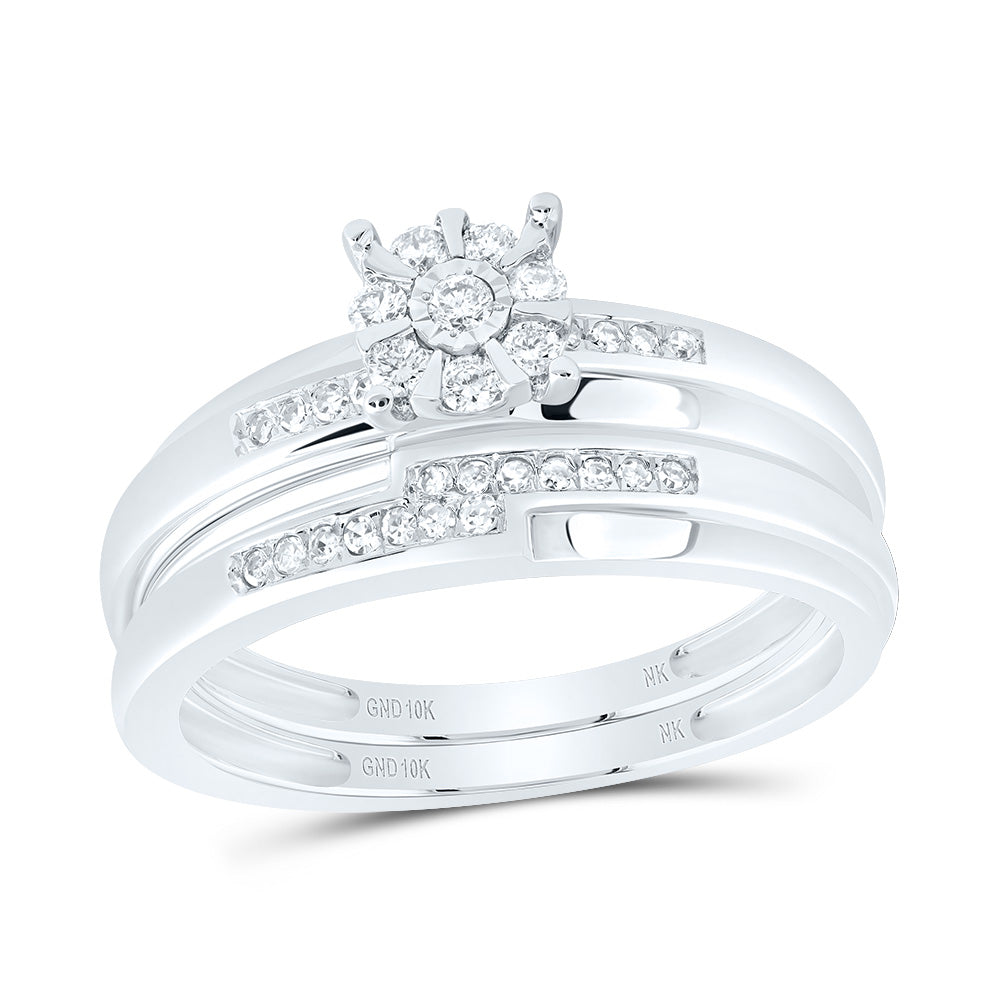 10kt White Gold His & Hers 1/3 Cttw Diamond Round Bridal Wedding Ring Band Set, Women Size: 5-9, Men Size: 8-12