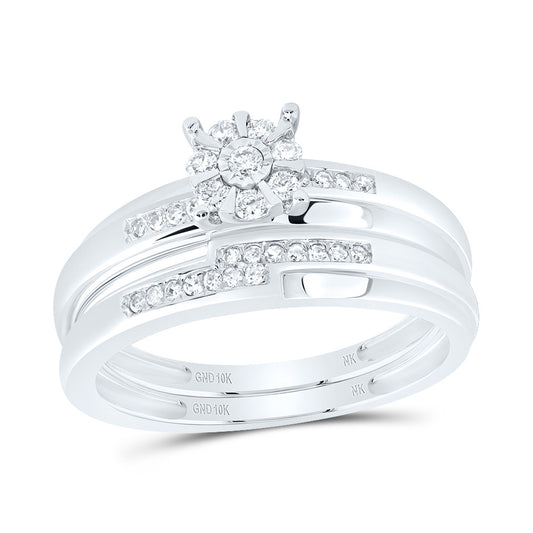 10kt White Gold His & Hers 1/3 Cttw Diamond Round Bridal Wedding Ring Band Set, Women Size: 5-9, Men Size: 8-12