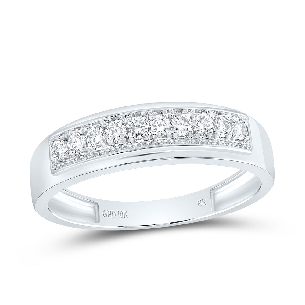 10kt White Gold His & Hers 7/8 Cttw Diamond Round Bridal Wedding Ring Band Set, Women Size: 5-9, Men Size: 8-12