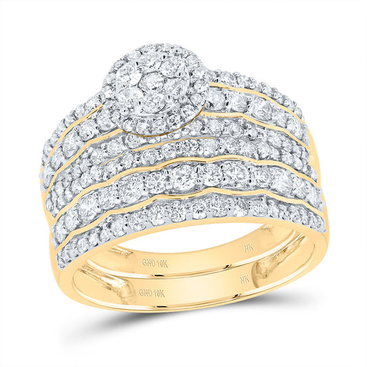 10kt Yellow Gold His & Hers 2 1/3 Cttw Diamond Round Bridal Wedding Ring Band Set, Women Size: 5-9, Men Size: 8-12