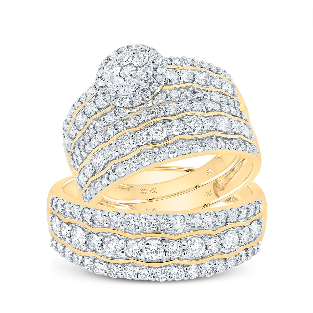 10kt Yellow Gold His & Hers 2 1/3 Cttw Diamond Round Bridal Wedding Ring Band Set, Women Size: 5-9, Men Size: 8-12