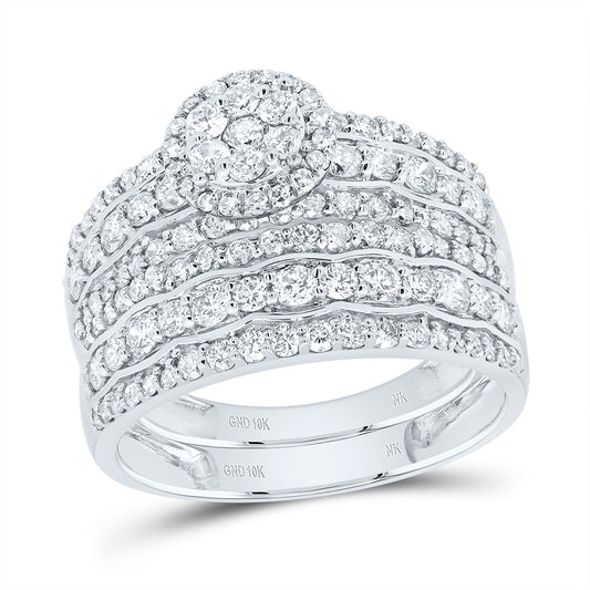 10kt White Gold His & Hers 2 1/3 Cttw Diamond Round Bridal Wedding Ring Band Set, Women Size: 5-9, Men Size: 8-12