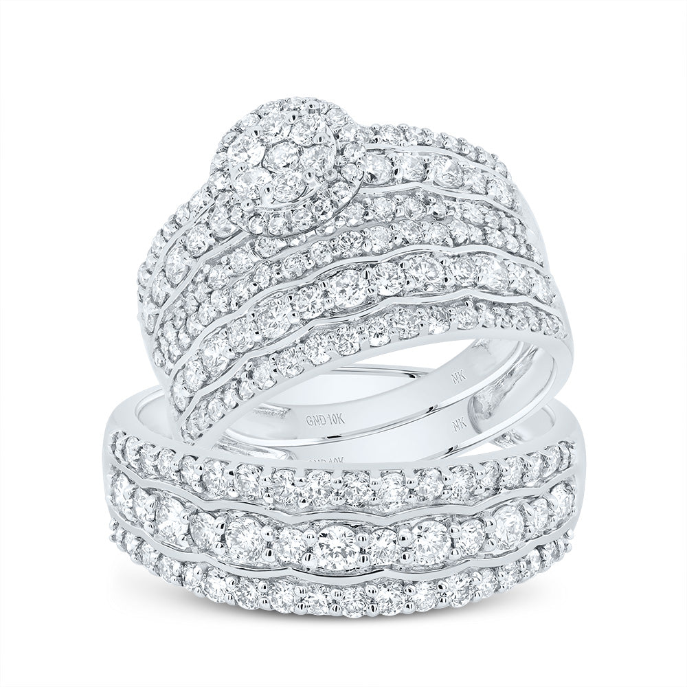 10kt White Gold His & Hers 2 1/3 Cttw Diamond Round Bridal Wedding Ring Band Set, Women Size: 5-9, Men Size: 8-12