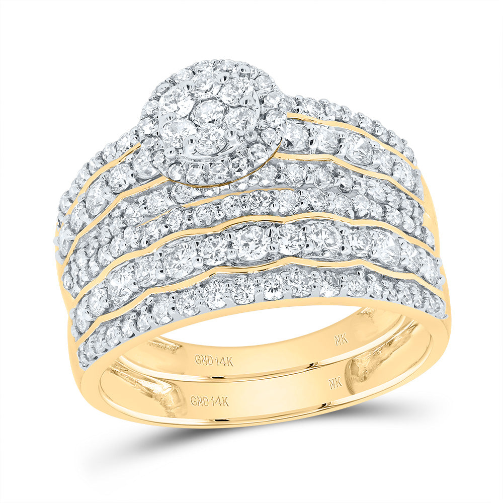14kt Yellow Gold His & Hers 2 1/3 Cttw Diamond Round Bridal Wedding Ring Band Set, Women Size: 5-9, Men Size: 8-12