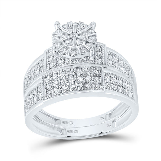 10kt White Gold His & Hers 1 1/4 Cttw Diamond Round Bridal Wedding Ring Band Set, Women Size: 5-9, Men Size: 8-12