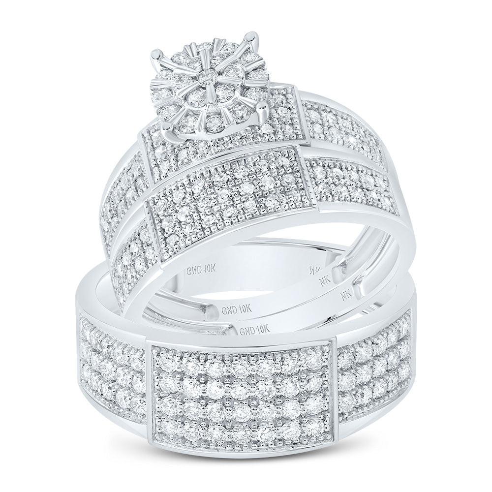 10kt White Gold His & Hers 1 1/4 Cttw Diamond Round Bridal Wedding Ring Band Set, Women Size: 5-9, Men Size: 8-12