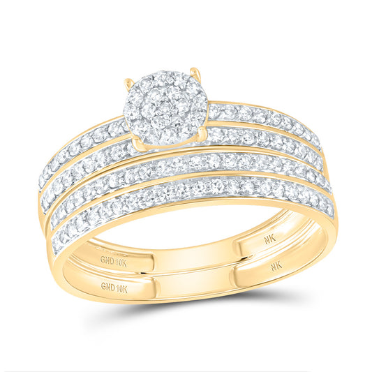 10kt Yellow Gold His & Hers 1 Cttw Diamond Round Bridal Wedding Ring Band Set, Women Size: 5-9, Men Size: 8-12