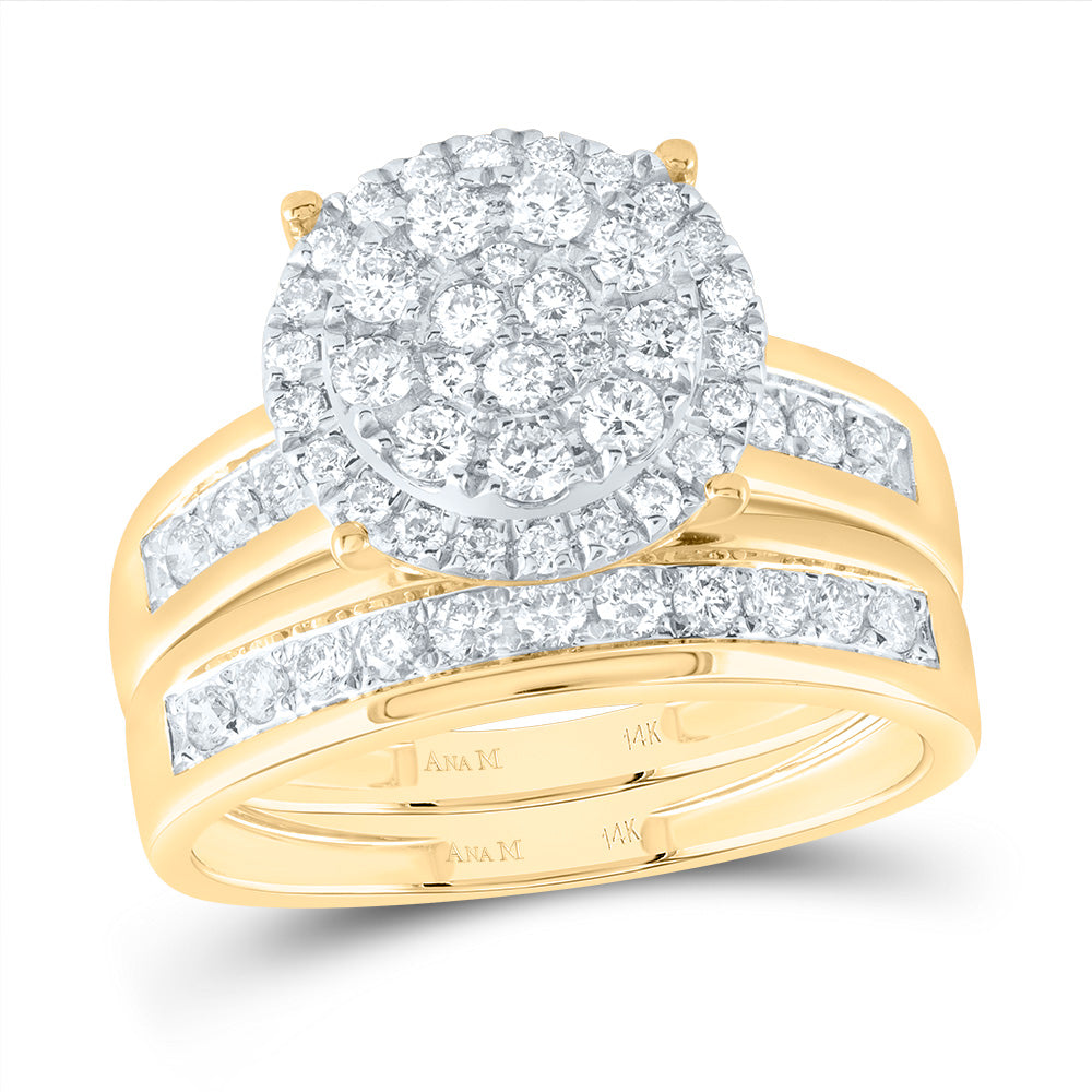 14kt Yellow Gold His & Hers 1 Cttw Diamond Ana M Round Bridal Wedding Ring Band Set, Women Size: 5-9, Men Size: 8-12