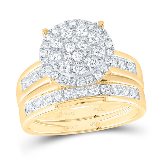 14kt Yellow Gold His & Hers 1 Cttw Diamond Ana M Round Bridal Wedding Ring Band Set, Women Size: 5-9, Men Size: 8-12