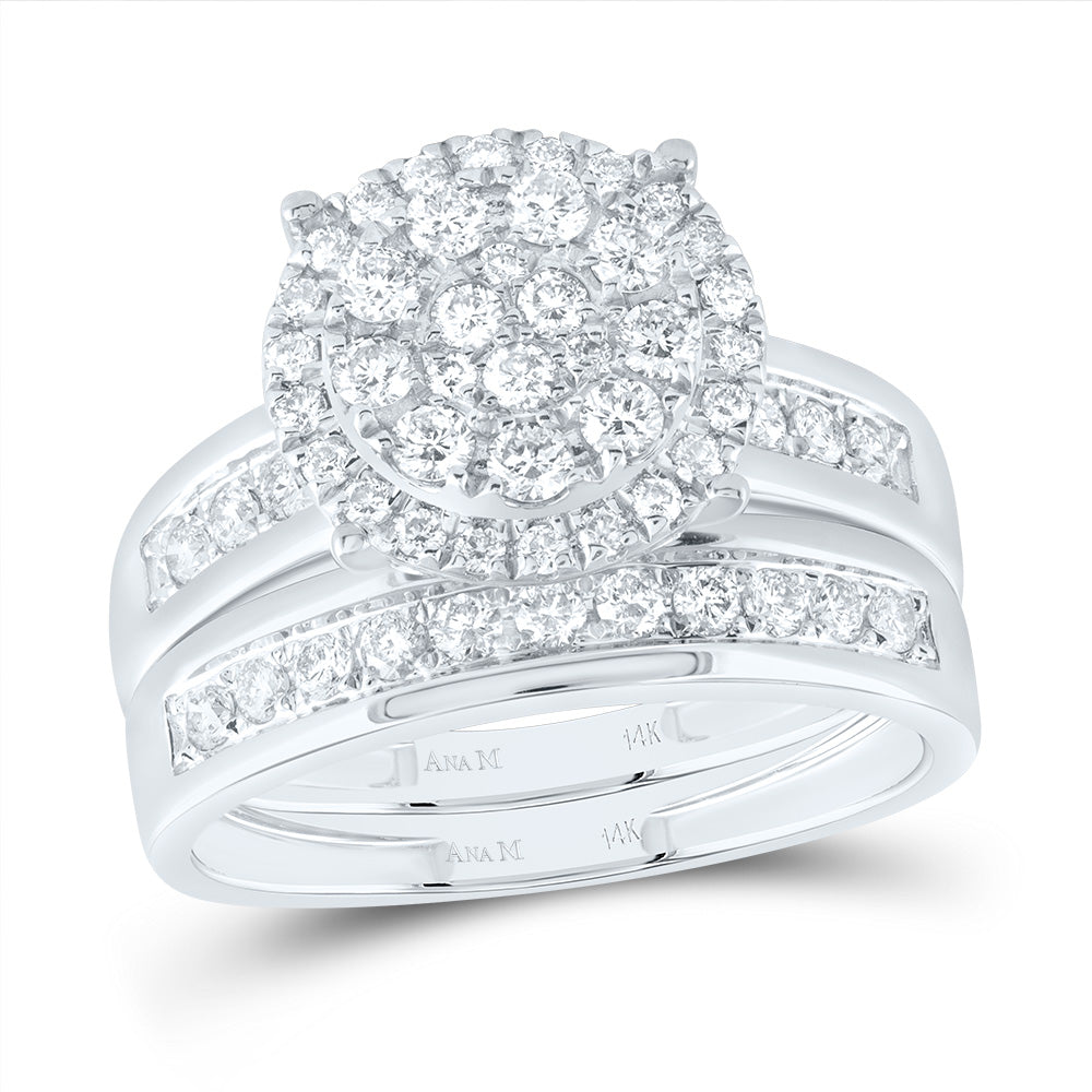14kt White Gold His & Hers 1 Cttw Diamond Ana M Round Bridal Wedding Ring Band Set, Women Size: 5-9, Men Size: 8-12