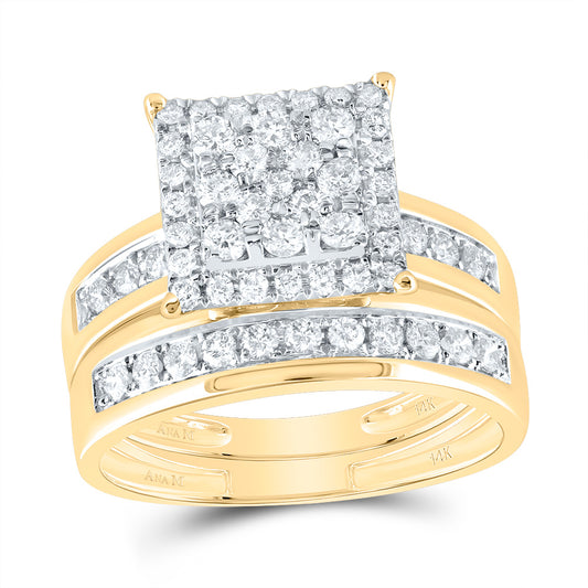 14kt Yellow Gold His & Hers 1 Cttw Diamond Ana M Square Bridal Wedding Ring Band Set, Women Size: 5-9, Men Size: 8-12