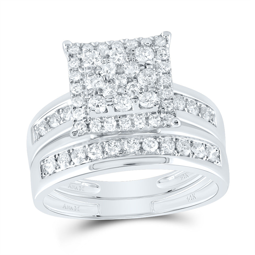 14kt White Gold His & Hers 1 Cttw Diamond Ana M Square Bridal Wedding Ring Band Set, Women Size: 5-9, Men Size: 8-12