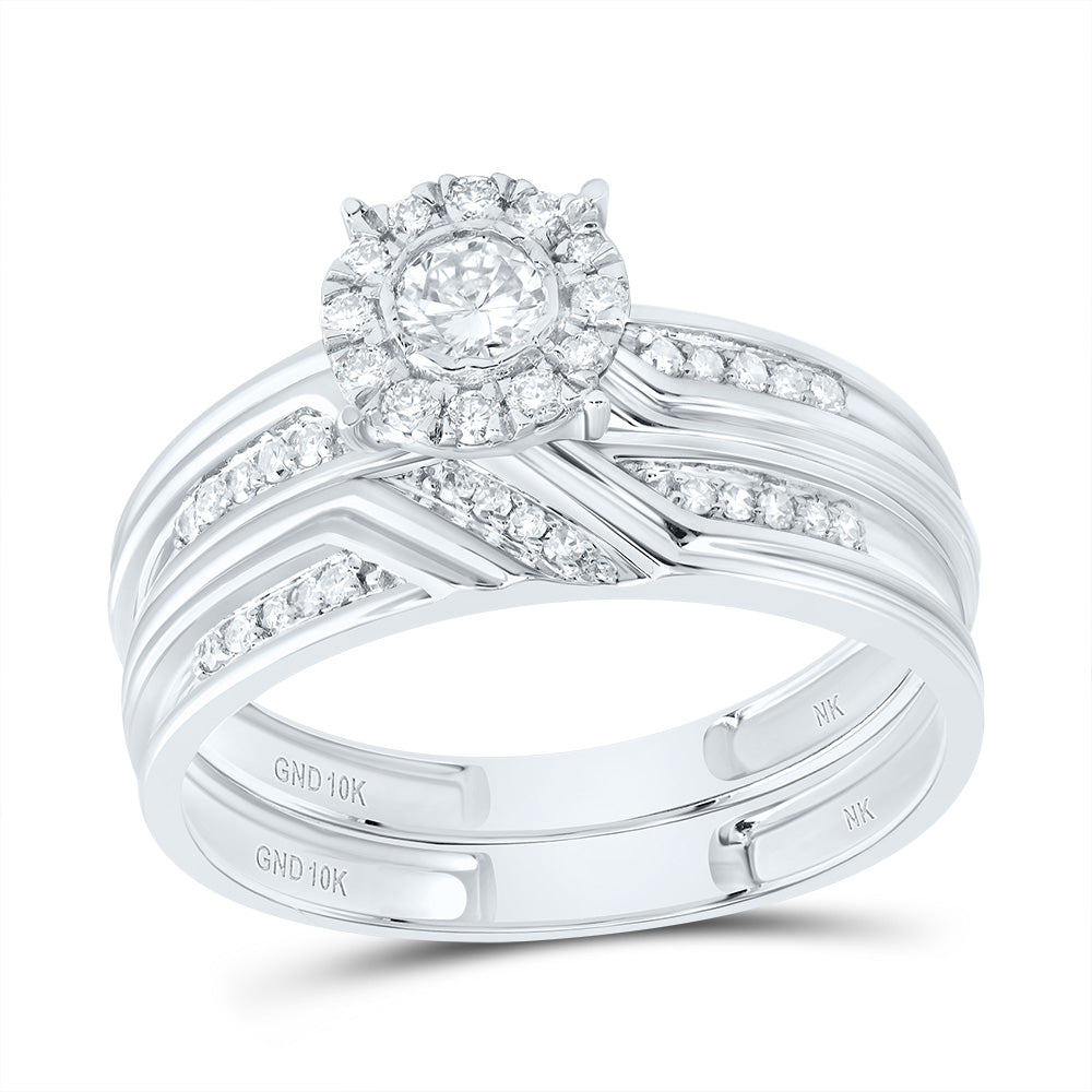 10kt White Gold His & Hers 3/8 Cttw Diamond Round Bridal Wedding Ring Band Set, Women Size: 5-9, Men Size: 8-12