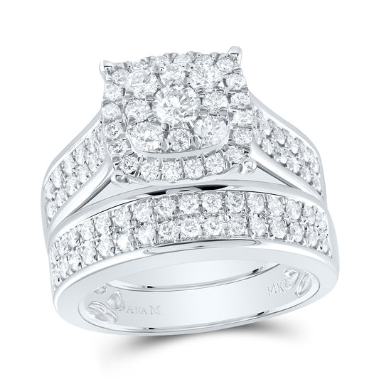 14kt White Gold His & Hers 2 3/8 Cttw Diamond Ana M Cushion Bridal Wedding Ring Band Set, Women Size: 5-9, Men Size: 8-12
