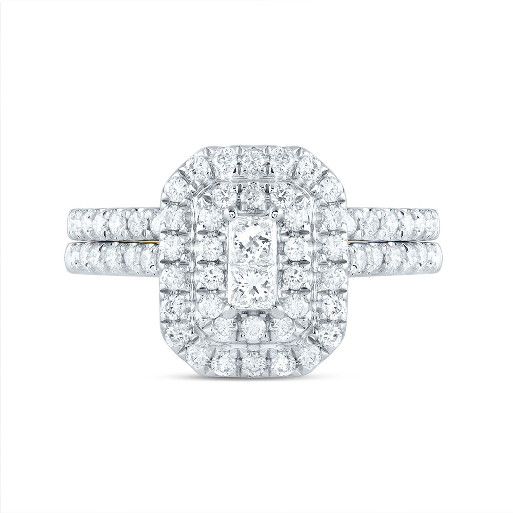 14kt Yellow Gold 1 Cttw Diamond Ana M Emerald Double Halo Fashion Wedding Engagement Anniversary Bridal Set, Women Size: 5-9