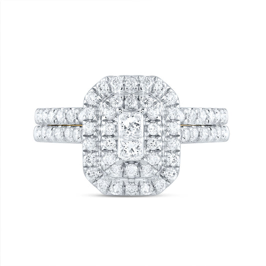 14kt Yellow Gold 1 Cttw Diamond Ana M Emerald Double Halo Fashion Wedding Engagement Anniversary Bridal Set, Women Size: 5-9