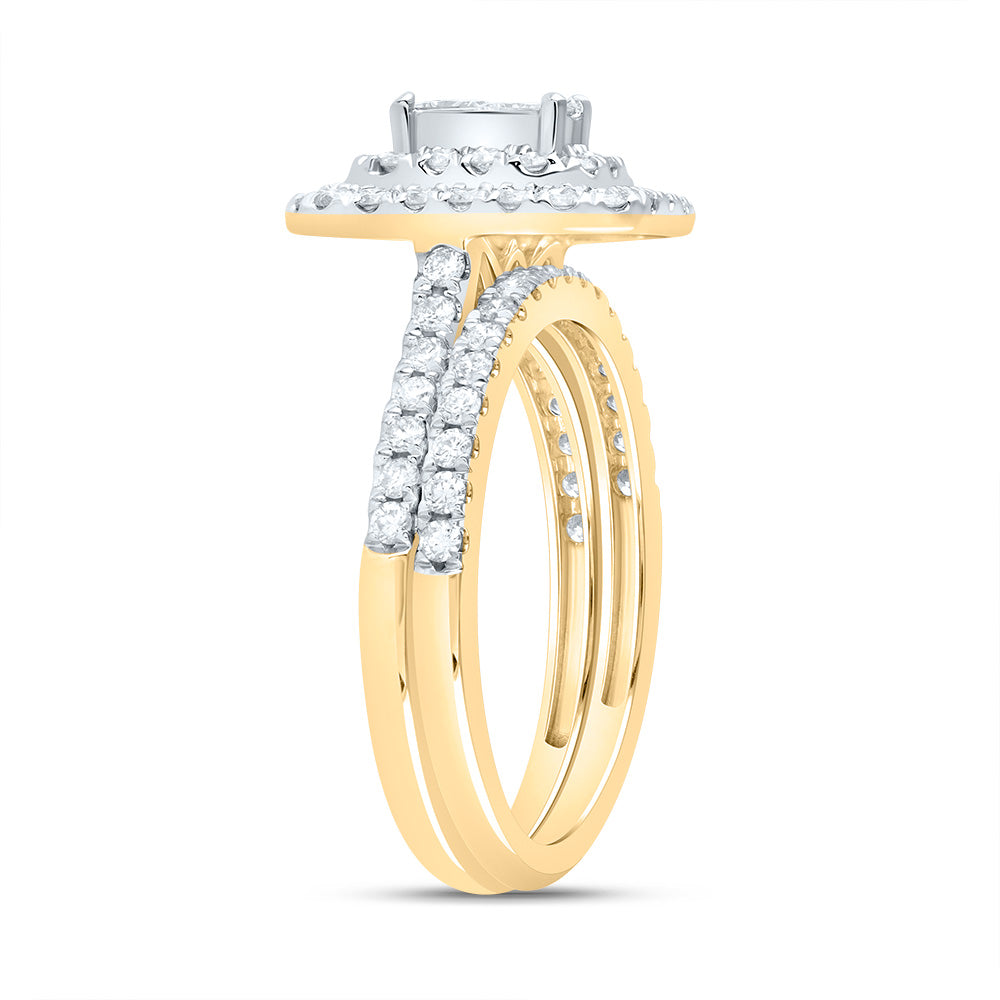 14kt Yellow Gold 1 Cttw Diamond Ana M Emerald Double Halo Fashion Wedding Engagement Anniversary Bridal Set, Women Size: 5-9