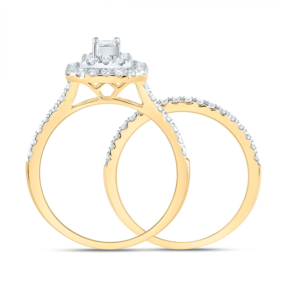 14kt Yellow Gold 1 Cttw Diamond Ana M Emerald Double Halo Fashion Wedding Engagement Anniversary Bridal Set, Women Size: 5-9