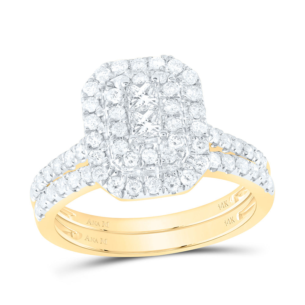 14kt Yellow Gold 1 Cttw Diamond Ana M Emerald Double Halo Fashion Wedding Engagement Anniversary Bridal Set, Women Size: 5-9