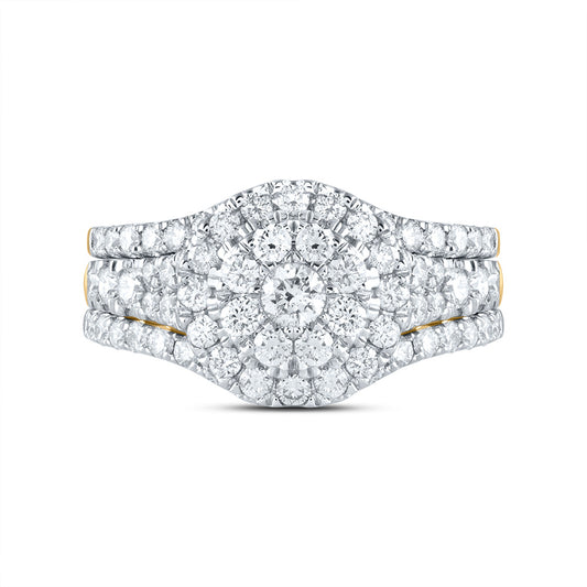 14kt Yellow Gold 1 5/8 Cttw Diamond Ana M Round Single Halo Fashion Wedding Engagement Anniversary Bridal Set, Women Size: 5-9