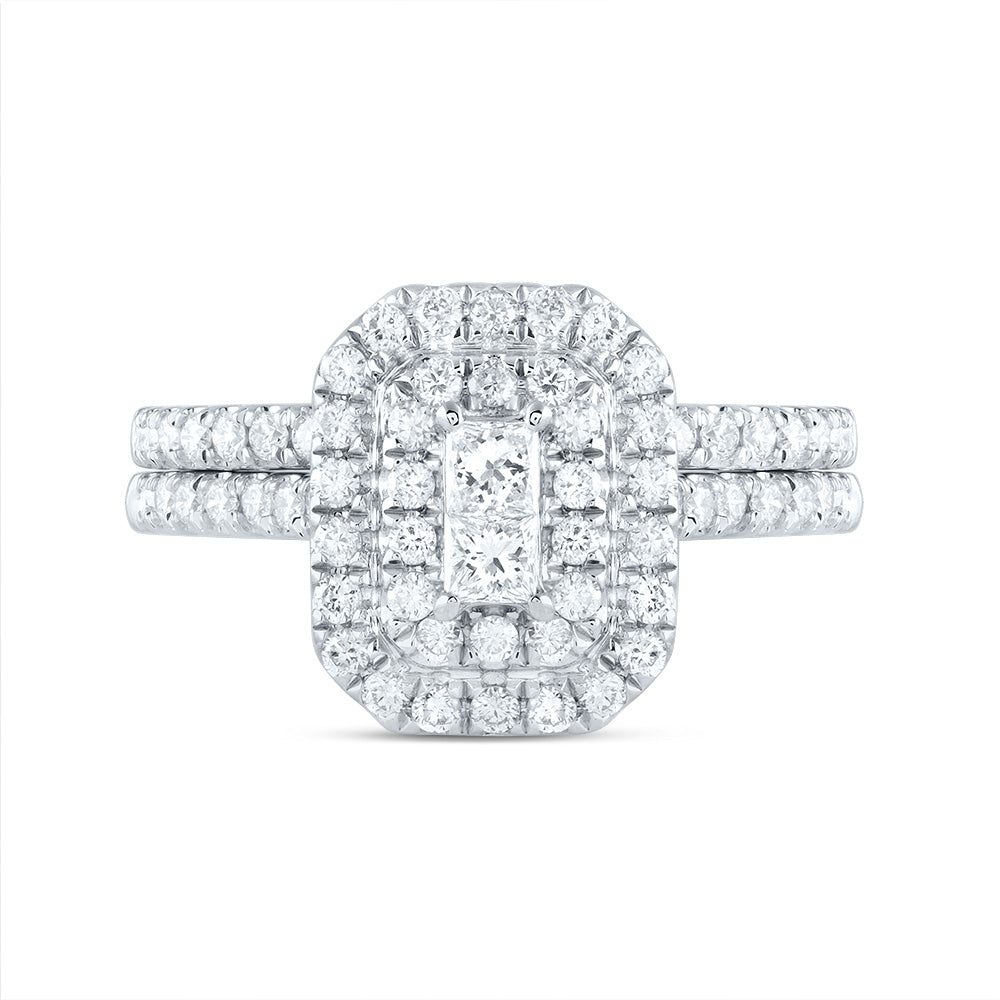 14kt White Gold 1 Cttw Diamond Ana M Emerald Double Halo Fashion Wedding Engagement Anniversary Bridal Set, Women Size: 5-9