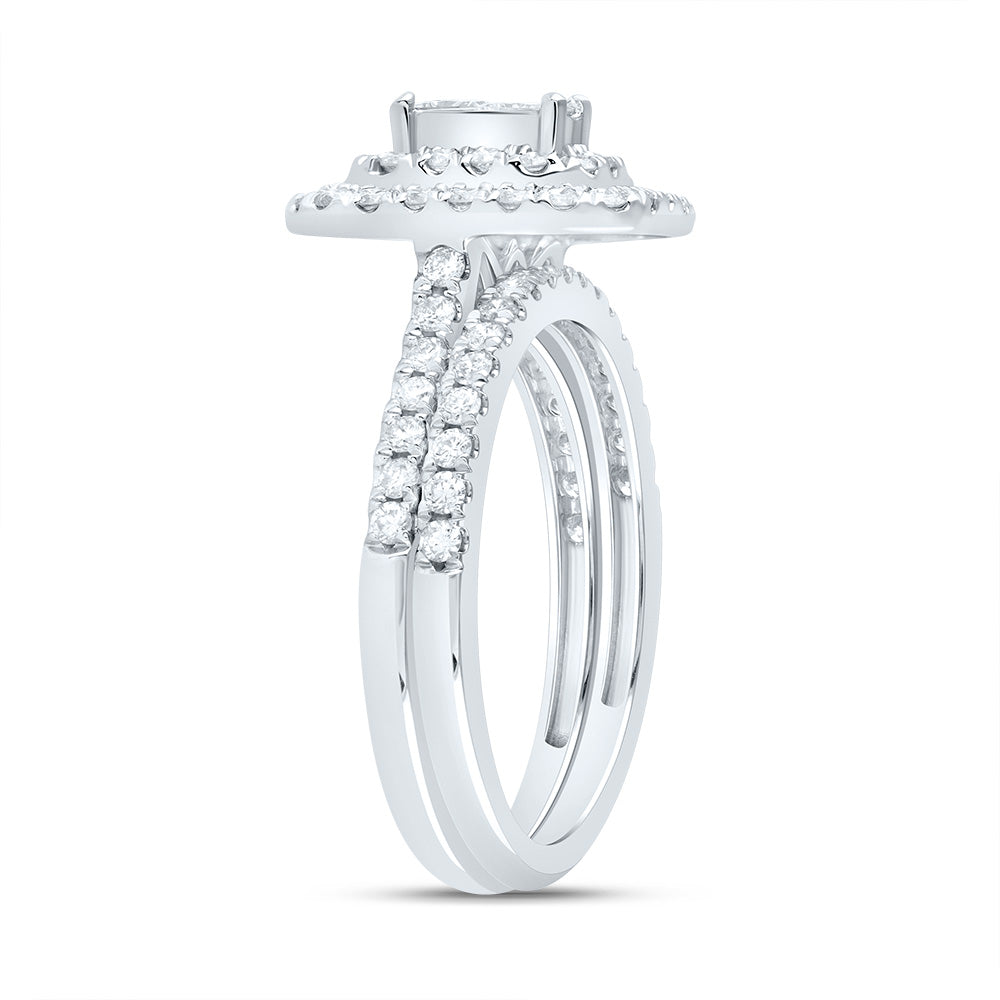 14kt White Gold 1 Cttw Diamond Ana M Emerald Double Halo Fashion Wedding Engagement Anniversary Bridal Set, Women Size: 5-9