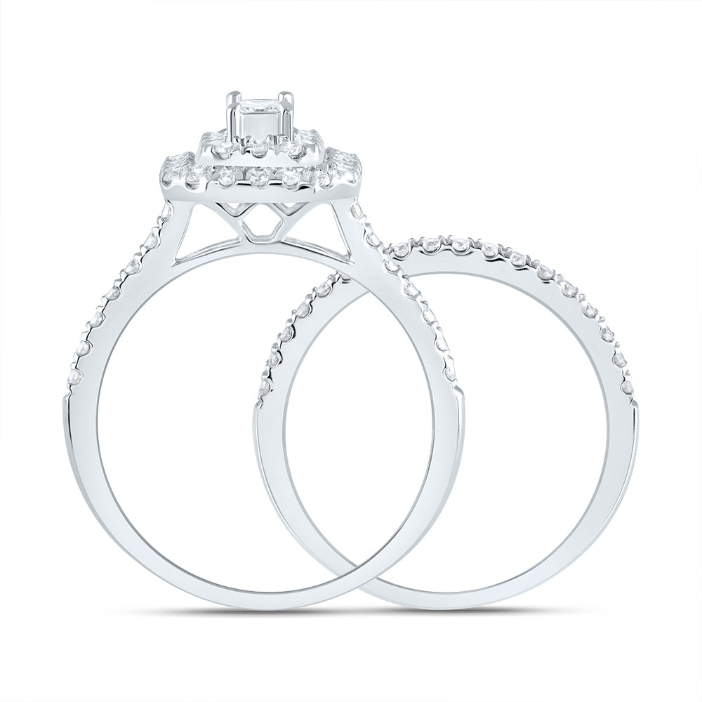 14kt White Gold 1 Cttw Diamond Ana M Emerald Double Halo Fashion Wedding Engagement Anniversary Bridal Set, Women Size: 5-9