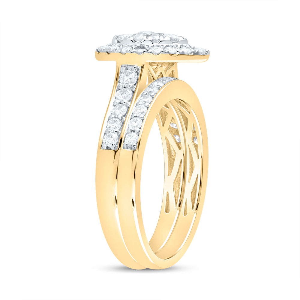 14kt Yellow Gold 1 Cttw Diamond Ana M Pear Double Halo Fashion Wedding Engagement Anniversary Bridal Set, Women Size: 5-9