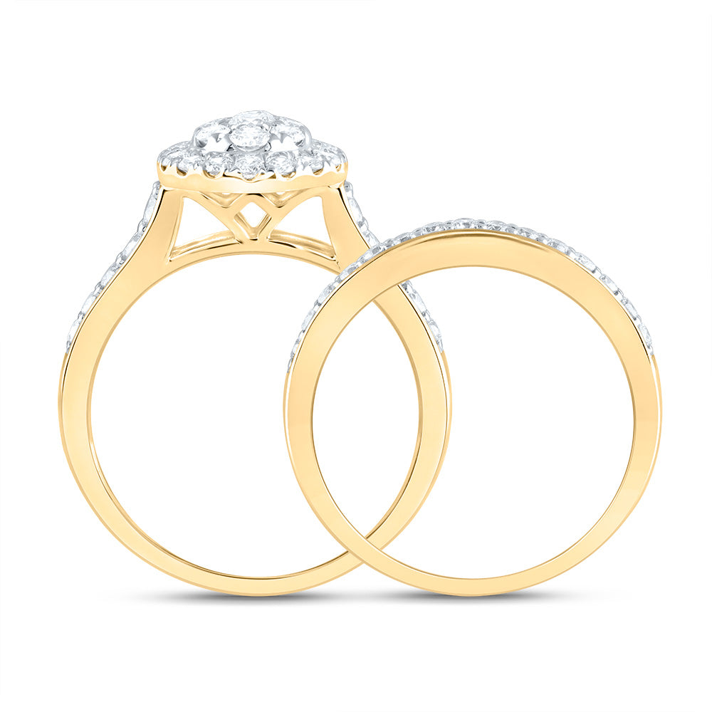 14kt Yellow Gold 1 Cttw Diamond Ana M Pear Double Halo Fashion Wedding Engagement Anniversary Bridal Set, Women Size: 5-9