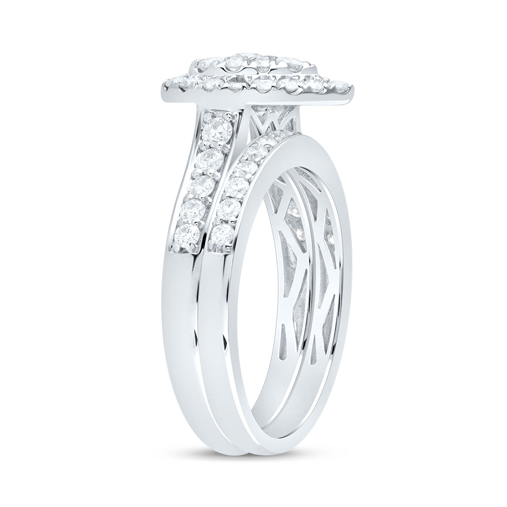14kt White Gold 1 Cttw Diamond Ana M Pear Double Halo Fashion Wedding Engagement Anniversary Bridal Set, Women Size: 5-9