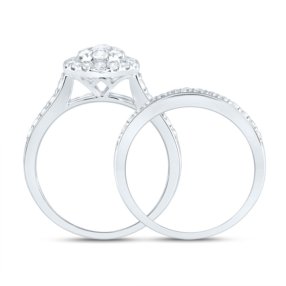 14kt White Gold 1 Cttw Diamond Ana M Pear Double Halo Fashion Wedding Engagement Anniversary Bridal Set, Women Size: 5-9