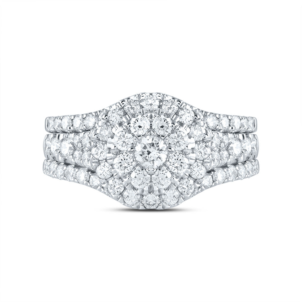 14kt White Gold 1 5/8 Cttw Diamond Ana M Round Single Halo Fashion Wedding Engagement Anniversary Bridal Set, Women Size: 5-9