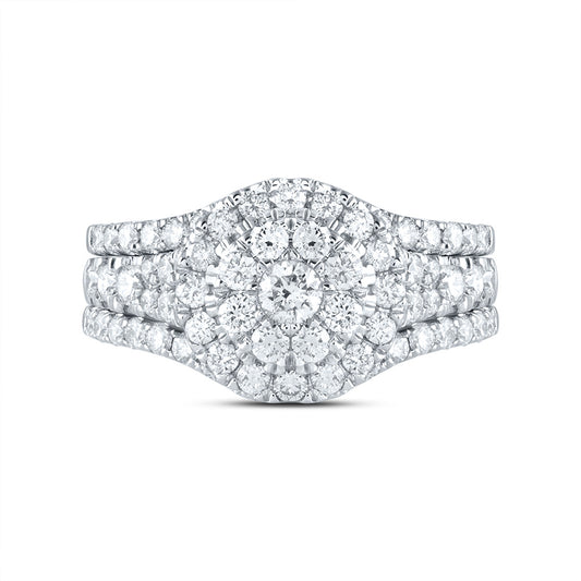 14kt White Gold 1 5/8 Cttw Diamond Ana M Round Single Halo Fashion Wedding Engagement Anniversary Bridal Set, Women Size: 5-9