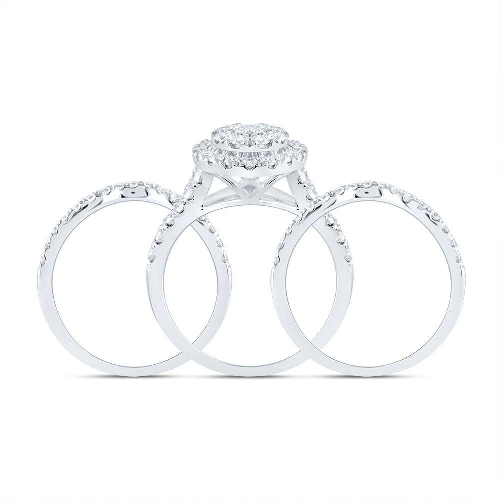 14kt White Gold 1 5/8 Cttw Diamond Ana M Round Single Halo Fashion Wedding Engagement Anniversary Bridal Set, Women Size: 5-9