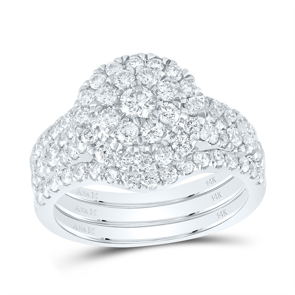 14kt White Gold 1 5/8 Cttw Diamond Ana M Round Single Halo Fashion Wedding Engagement Anniversary Bridal Set, Women Size: 5-9